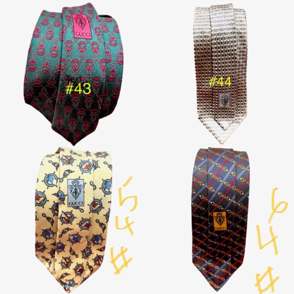 (4) GUCCI 100% SILK MEN'S Neck Ties Blue Stripted Silver Green Gold (Select 1) - Picture 3 of 16